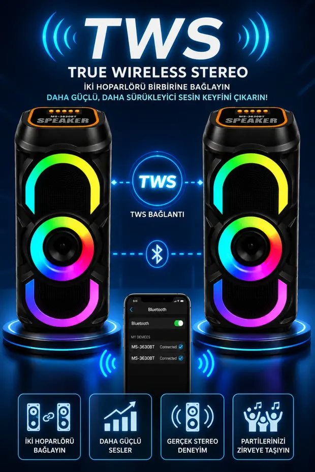 Kablosuz Mikrofonlu Bluetooth Hoparlör Karaoke RGB Işıklı TWS Destekli Taşınabilir Parti Hoparlörü USB FM Radyo 